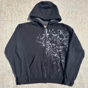 Aris Black Zip Up Sweater with Skull Design